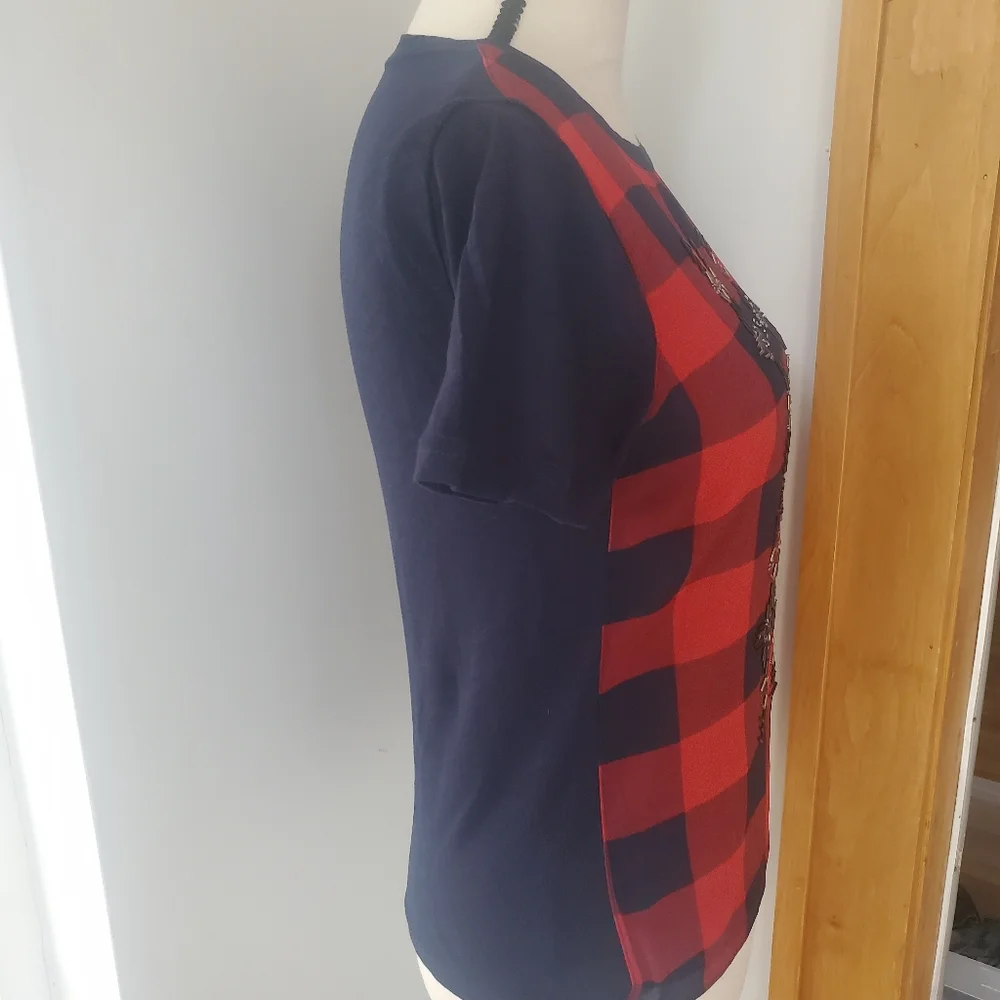 J. Crew Embellished Plaid Tartan T-Shirt/ Tee, XXS